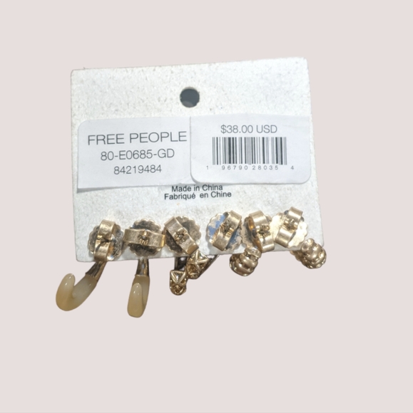 Free People Happy Returns Set of 3 Pairs Gold Resin Boho Earrings Mini Hoop Trio - Picture 3 of 3